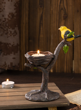 跨境新品复古鸟巢烛台树脂工艺品摆件家居客厅餐厅蜡烛台装饰品