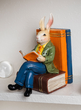 跨境新品看书兔子先生树脂摆件家居客厅办公室桌面书房装饰工艺品