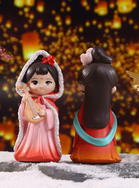 国潮古风可爱娃娃摆件家居办公室桌面小摆件汉服公仔手办树脂公主