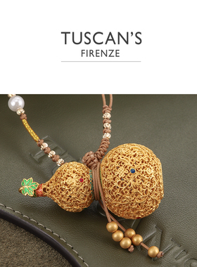 TUSCAN'S 镀金棉绳项链镀金女吊坠首饰新中式民族风葫芦项链
