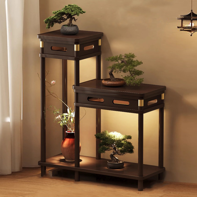 新中式实木花架客厅落地式花盆架家用鱼缸架多层花架子置物架,淘宝优惠券,粉丝福利购,淘宝优惠卷