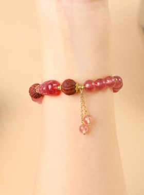 沉瑜香纳财貔貅香珠手链天然草莓晶手串新中式原创流苏设计女手链