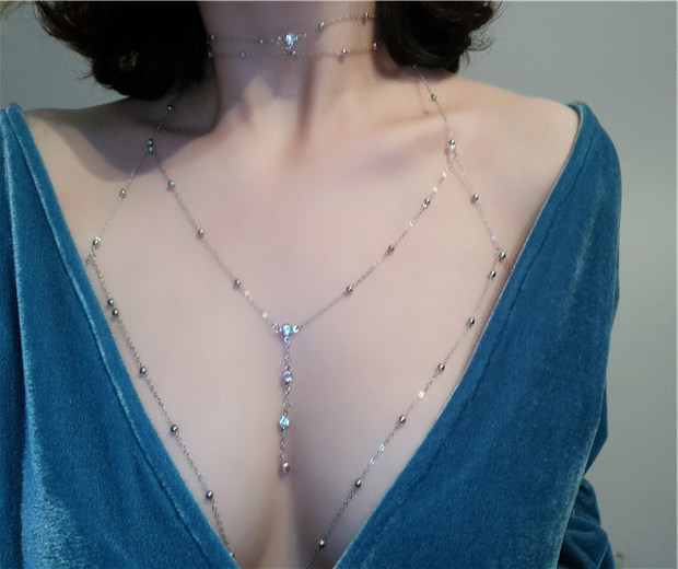 性感闪亮bling镶钻挂脖吊带项链 丹维拉项链