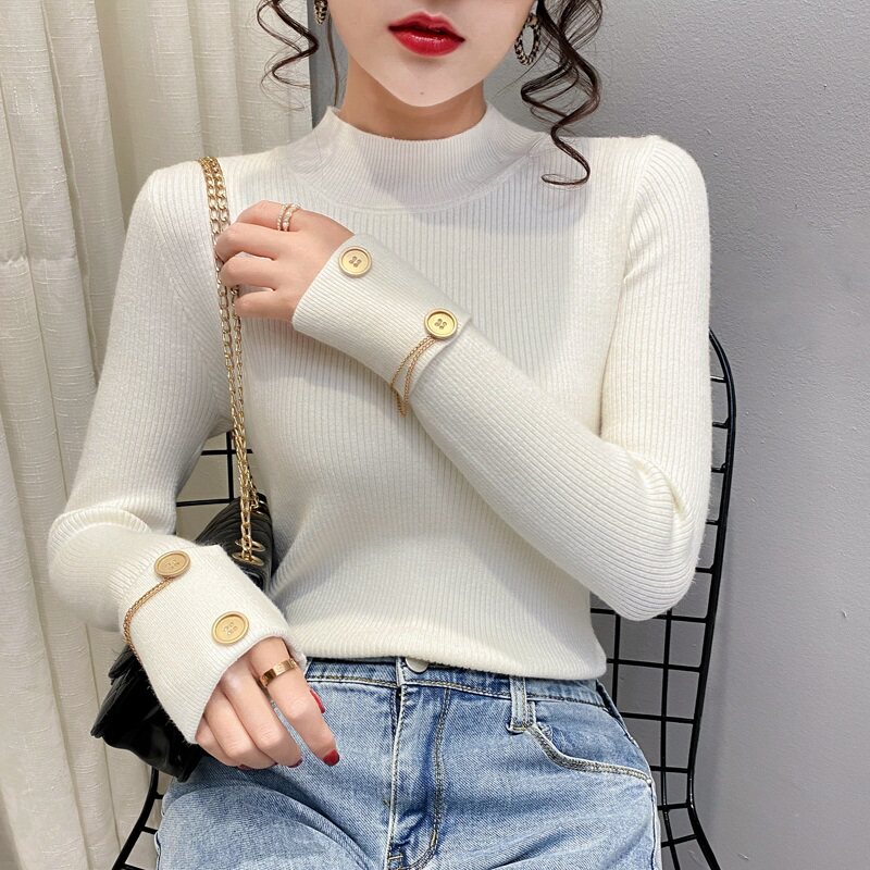 半高领黑白色打底衫女春秋冬20毛衣 朗万雪毛针织衫