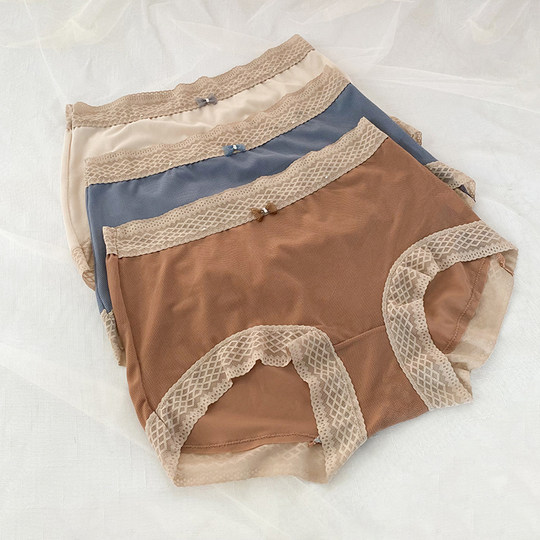 大码内裤女胖mm高腰收腹提臀蕾丝边纯棉裆舒适无痕薄款透气三角裤