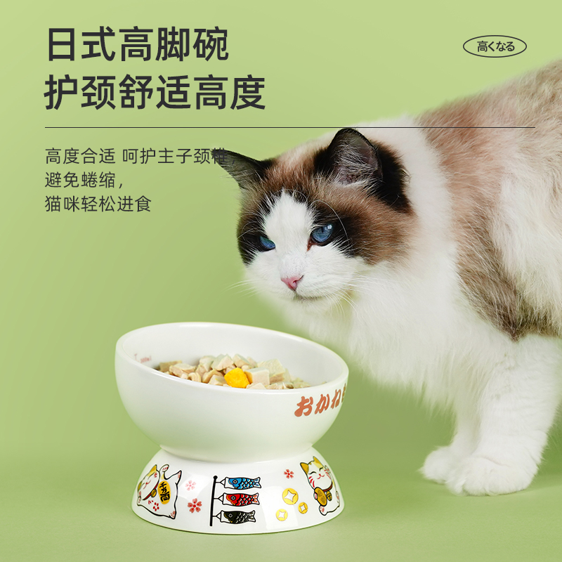 猫碗陶瓷猫食盆狗碗狗盆护颈椎猫喝水粮饭盆防打翻斜口碗宠物用品-图3