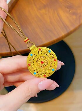 久不掉色仿黄金色韦雪同款八宝罗盘吊坠金刚杵男女中式项链毛衣链