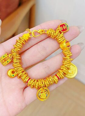男女珐琅彩黄财神盘缠手链韦雪同款平安招财金钱串胖福手饰手串