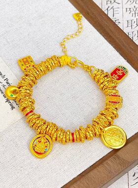 韦雪同款珐琅彩黄财神盘缠手链男女平安招财金钱串胖福手绳