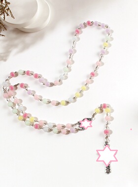 甜美8mm磨砂彩色珠中珠毛衣链