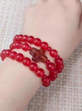 玛瑙8mm三圈弹力手链念珠