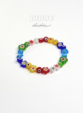 DIDOU彩色串珠琉璃花手链拼接米珠花朵男女小众设计感百搭手串