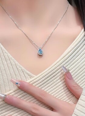 银蓝眼泪水滴S999纯银项链项链