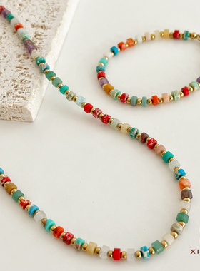 夏苒XIARAN「波西米亚」时尚小众彩石设计款项链天然串珠锁骨链女