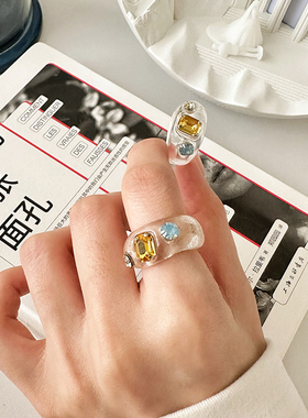 夏苒XIARAN「童话」小众透明简约彩色手工时尚气质戒指黄铜戒指女