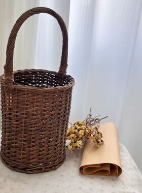 天然藤编家居装饰田园风复古道具手工花篮客厅干花插花花篮小提篮
