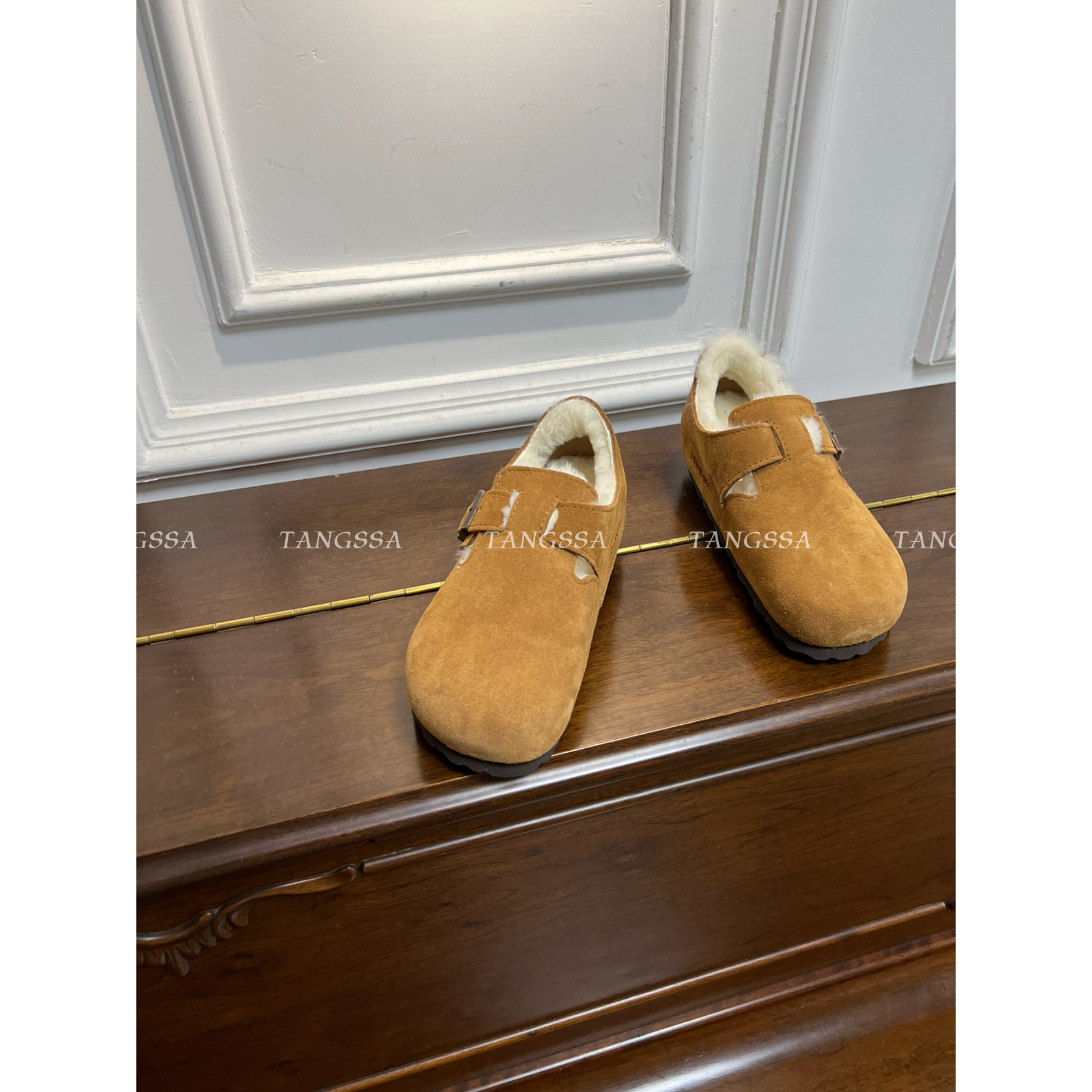 加绒/慵懒row~复古真皮毛一体勃肯鞋丑萌大头软木底包头半拖鞋 - 图3