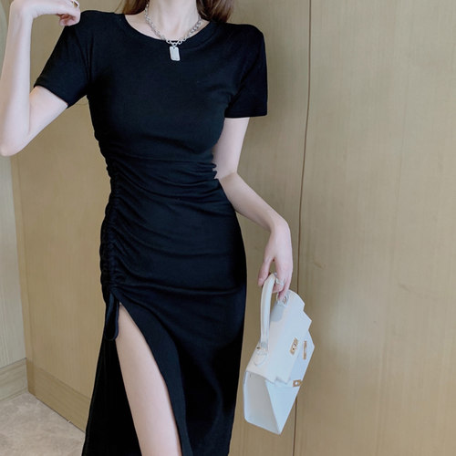2026夏新款性感气质不规则开叉抽绳连衣裙女修身显瘦包臀裙女神范 - 图2