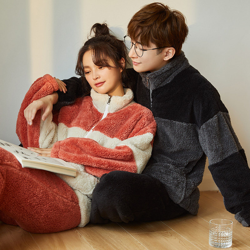 情侣秋冬珊瑚绒加绒学生宽松睡衣 金喜彩本初睡衣/家居服套装