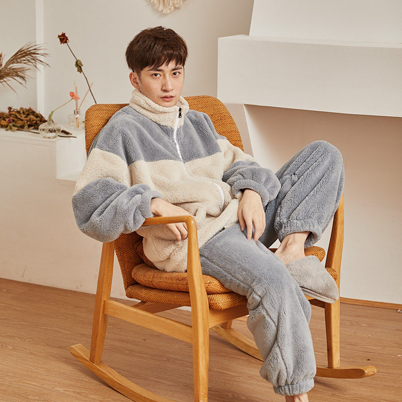 冬季珊瑚绒男士天学生可出门睡衣 金喜彩本初睡衣/家居服套装