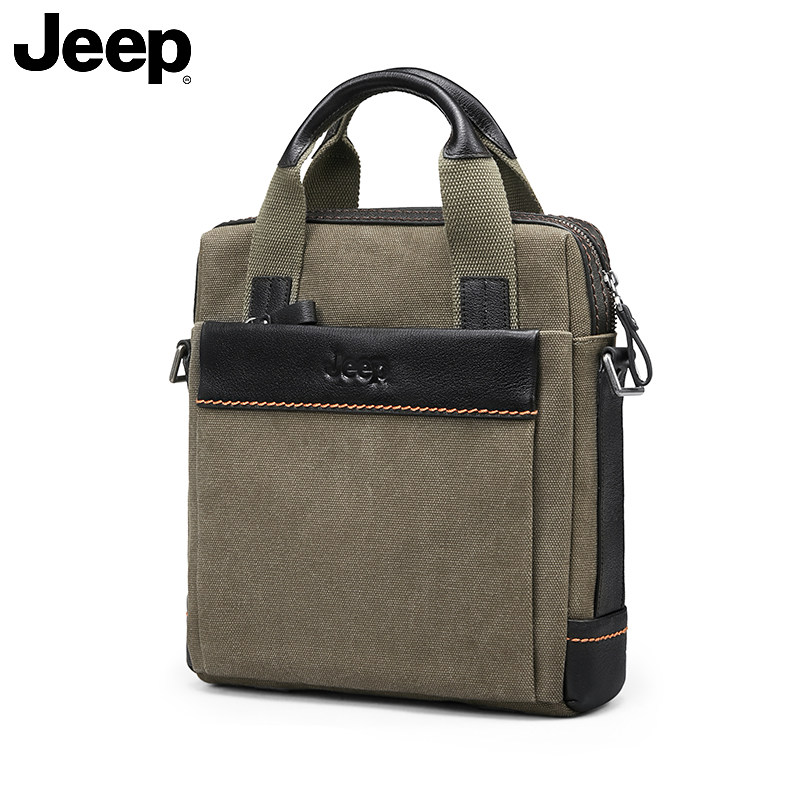 jeep男士竖款帆布公文包复古单肩包 jeep箱包男士包袋
