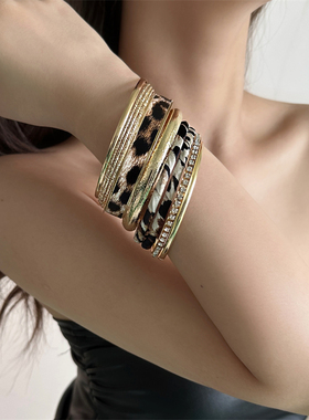 欧美轻奢风多层豹纹微镶手环