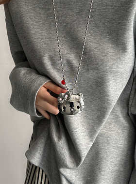 简约金属风银色Kitty猫吊坠项链