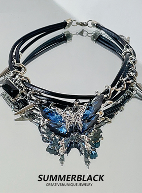 美宣雅锆石铆钉蝴蝶项链