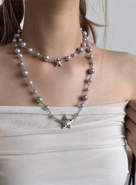 欧美时尚个性双层珍珠星星项链
