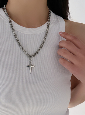 甜酷辣妹十字星项链ins嘻哈女