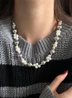 法式轻奢高级感珍珠花朵串珠项链