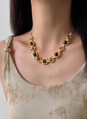 中古vingate奢华琥珀色珍珠项链