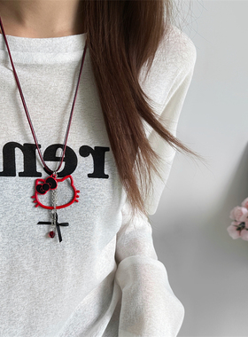 可爱卡通镂空kt猫吊坠项链