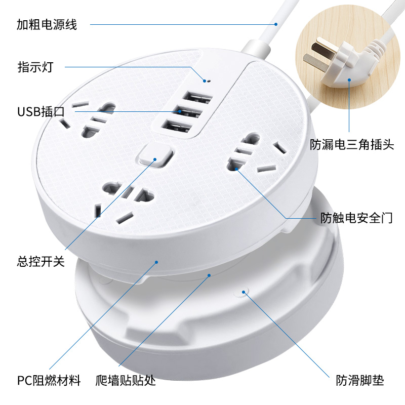 智能爬墙插座面板多孔排插家用多功能带开关usb插线板电源接线板 - 图3