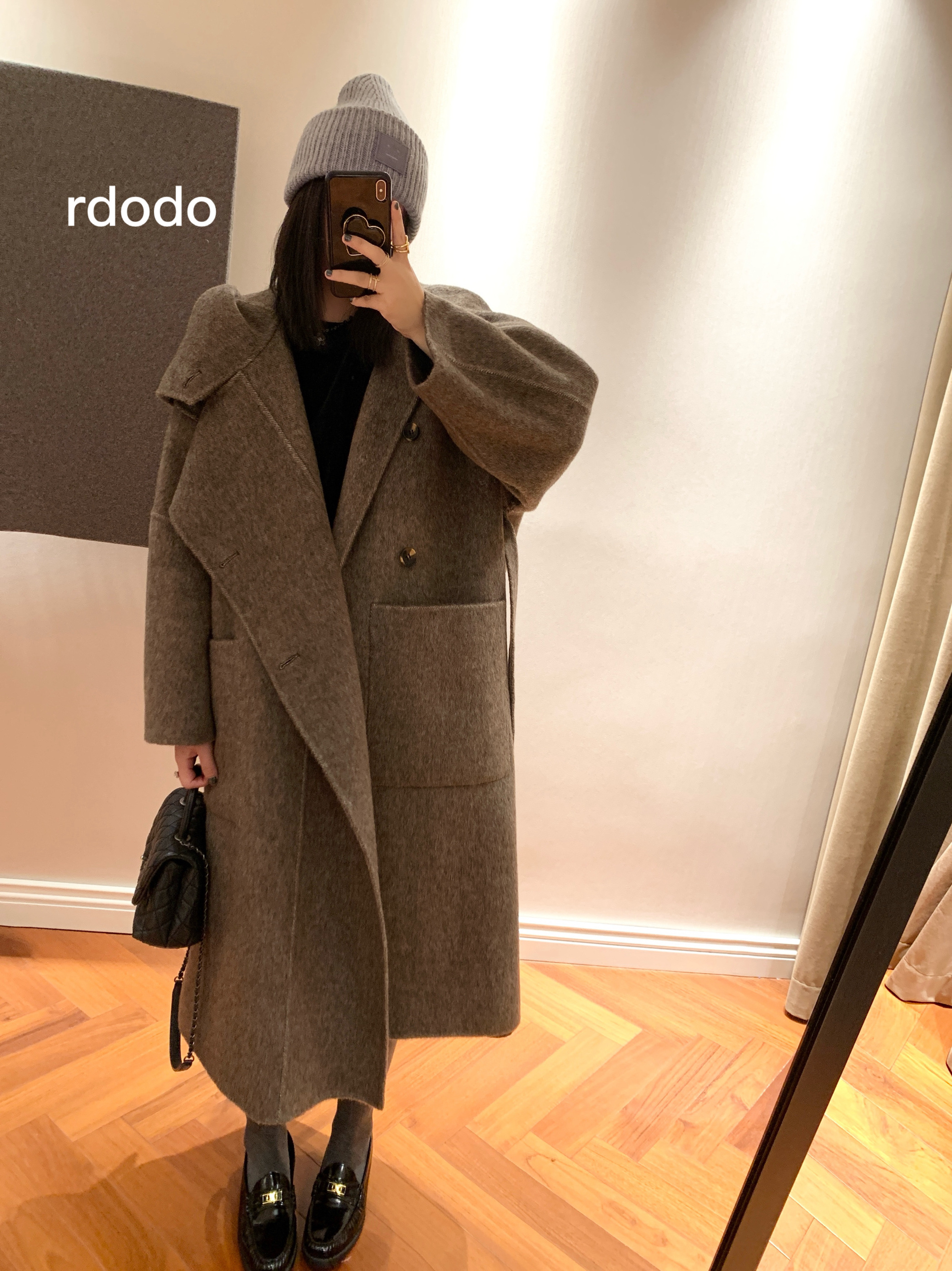 Rdodo自线优化Lemaire秀款连帽立领大口袋系带羊驼毛羊毛风衣大衣 - 图3