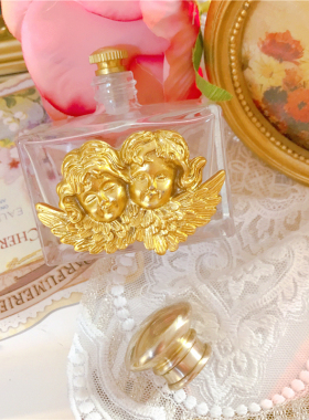 美优族玻璃香水瓶复古天使黄铜