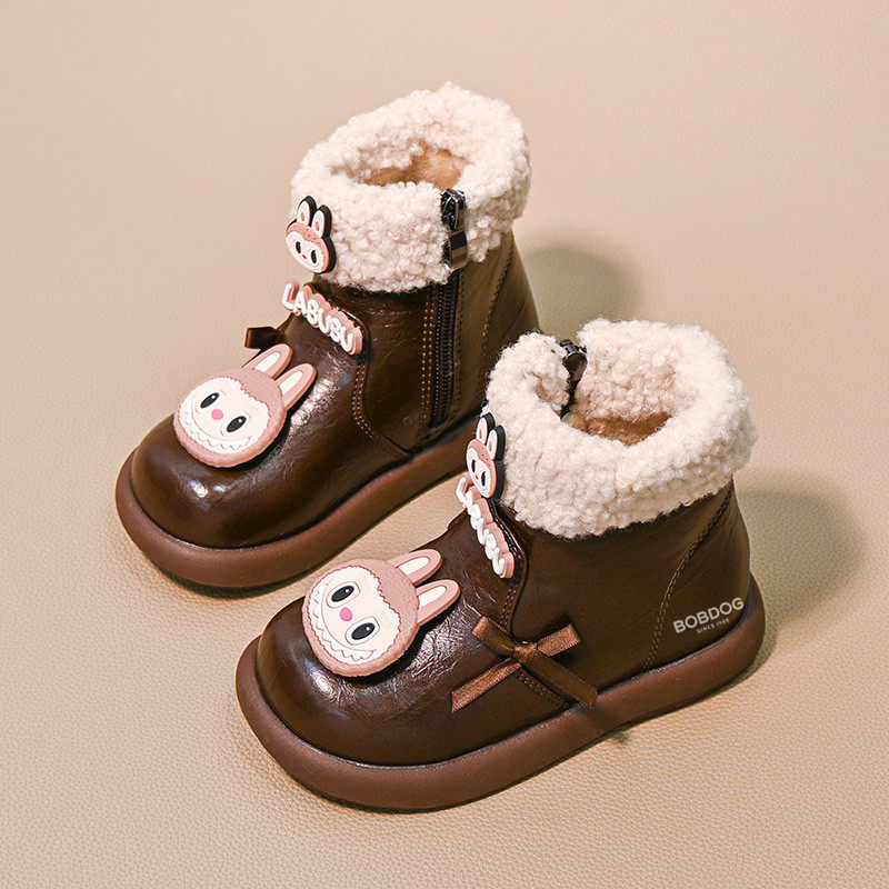 巴布豆女童靴子短靴2025新款冬季儿童卡通皮靴女宝加绒二棉鞋冬款,淘宝优惠券,粉丝福利购,淘宝优惠卷