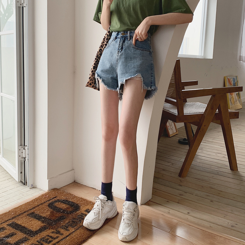 haoall旗舰店高腰牛仔短裤女夏季年新款夏天外穿薄款A字宽松显瘦超短裤潮0