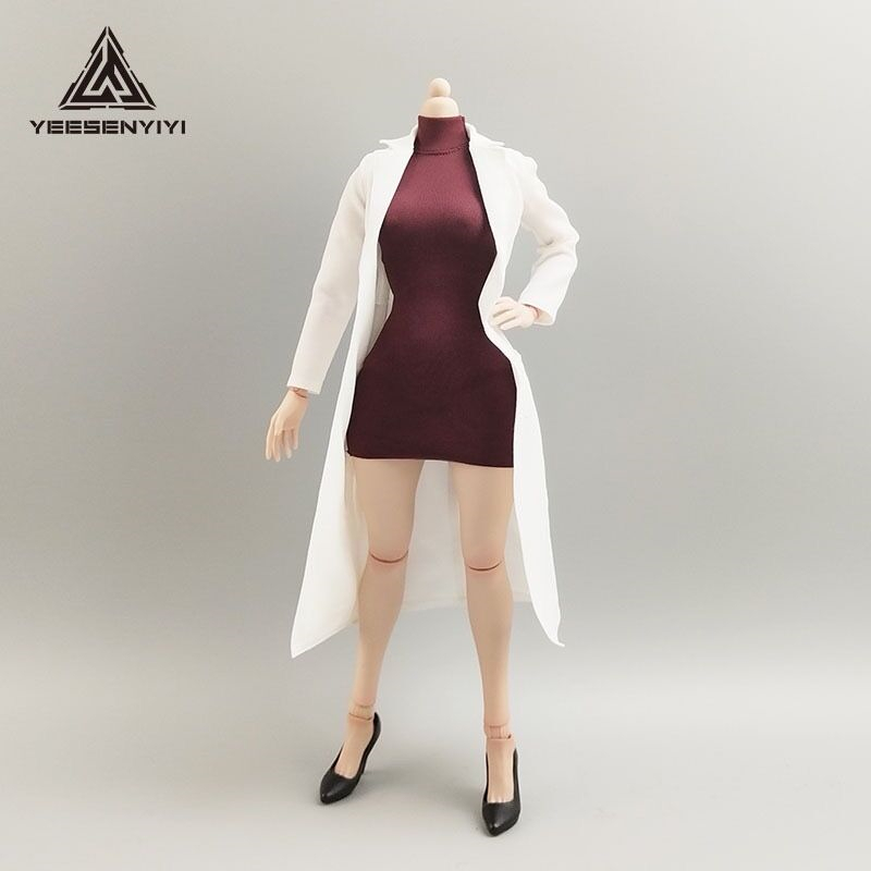 现货 1/6女兵人 DG029 白色风衣高领打底衫大衣套装配AT210不染色 - 图0