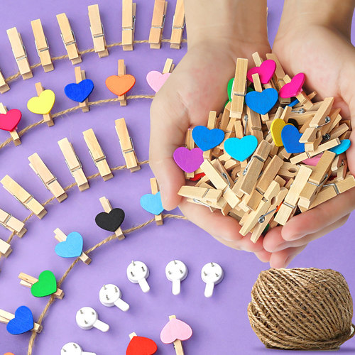 彩色照片夹木夹子拍立得挂照片墙装饰夹作品展示夹小夹子木质固定夹相册卡片明信片挂画可爱小夹子幼儿园小号 - 图2