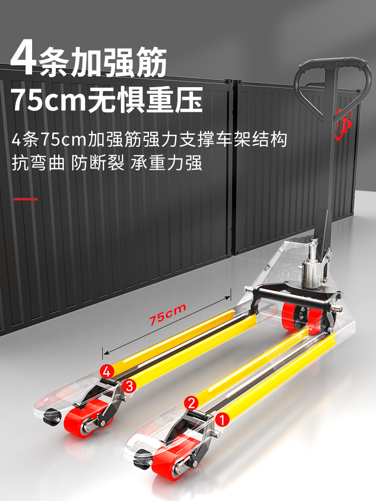 小车2地手装3吨手动油牛叉车拖车压液压车/卸搬运车/手推沪工叉车 - 图1