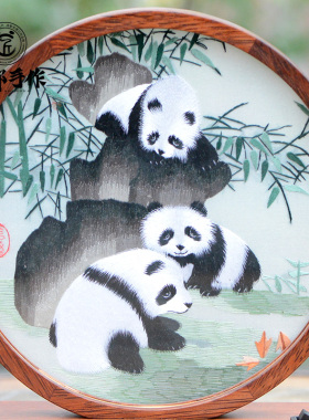 成都手作蜀绣摆件步步高熊猫台灯