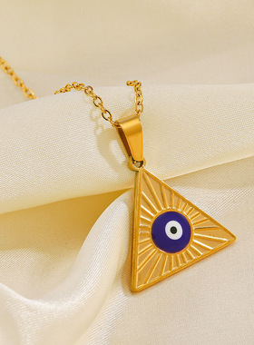 欧美时尚恶魔之眼项链女士法式复古流行设计几何三角形锁骨链