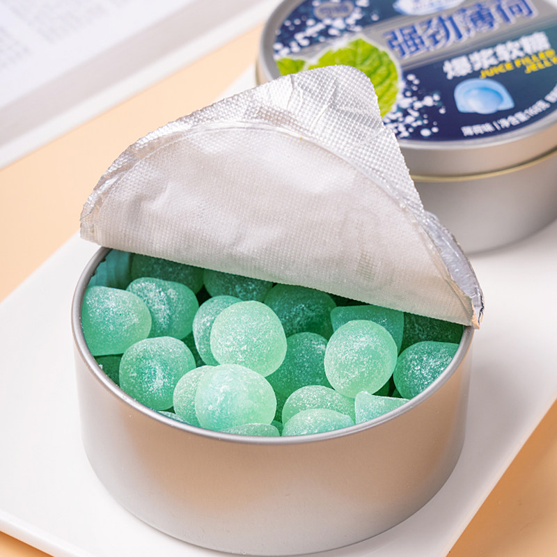 奇峰强劲薄荷爆浆软糖清凉果汁夹心糖果铁盒硬糖元旦儿童节礼盒装