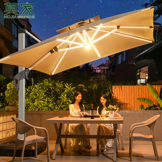 莫家户外遮阳伞庭院伞花园别墅太阳能灯条露台花园罗马室外太阳伞