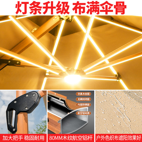 莫家户外伞庭院伞液压伞日夜两用LED带灯遮阳伞3秒自动开伞新品 - 图3