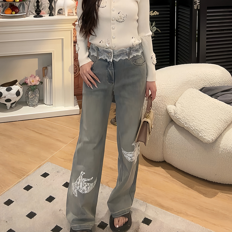 CHARFEN2025秋季新款高腰显瘦复古水洗牛仔裤女CFF3C581-5081P - 图1