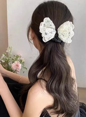 高级感韩系白色蝴蝶结蕾丝大肠发圈韩版新款头饰女生扎头布艺发绳