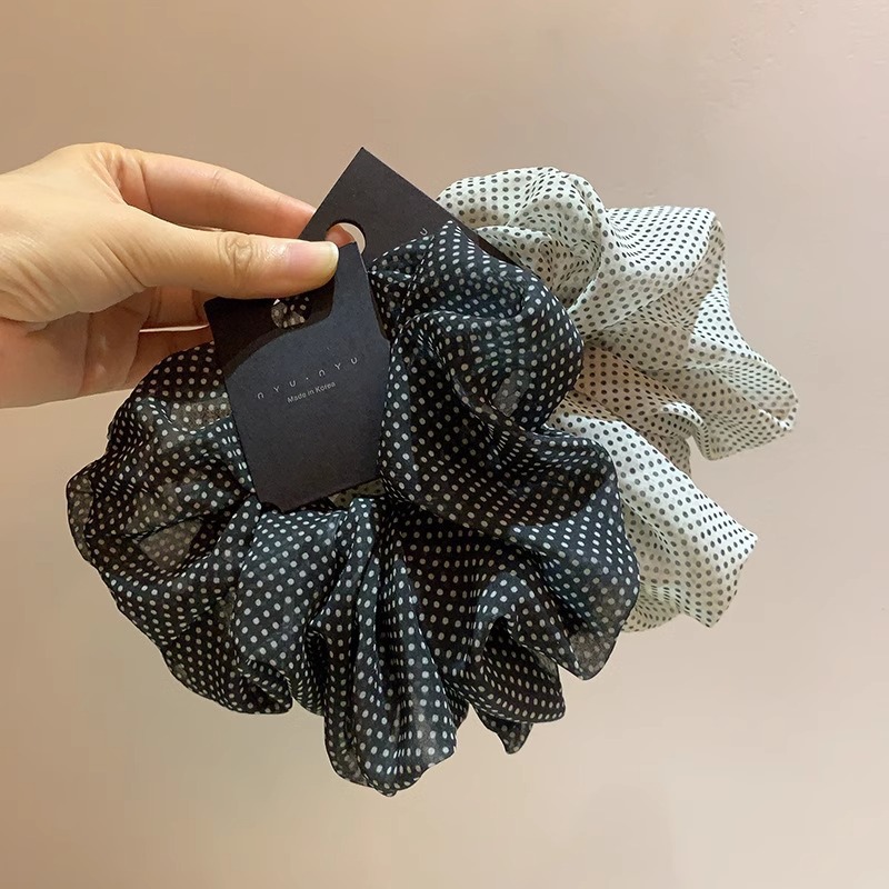 韩系温柔气质波点发圈大肠圈高级感雪纺纱超仙大头花网红甜美头绳 - 图1