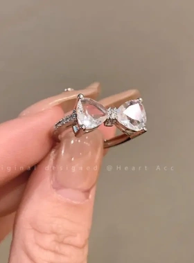 粉色蝴蝶结开口戒指女粉钻法式